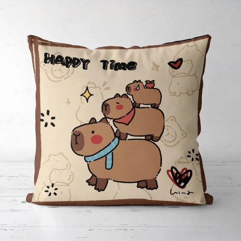 Cute Kapibara Capybara Cartoon Two-dimensional Pillowcase Children's Bedroom Sofa Cushion Cover Nap Pillow Cover Vue 3 45x45cm