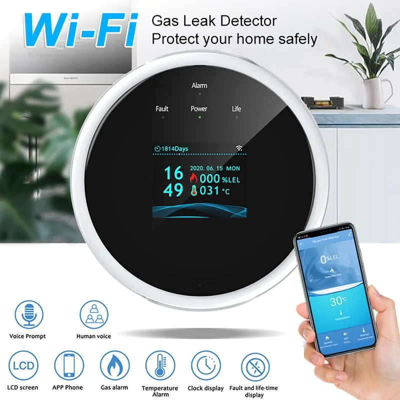 Tuya WiFi GAS LPG Leak Sensor Alarm Fire Security Detector APP Control Safety Smart Home Leakage Sensor Support Smart Life App Vue