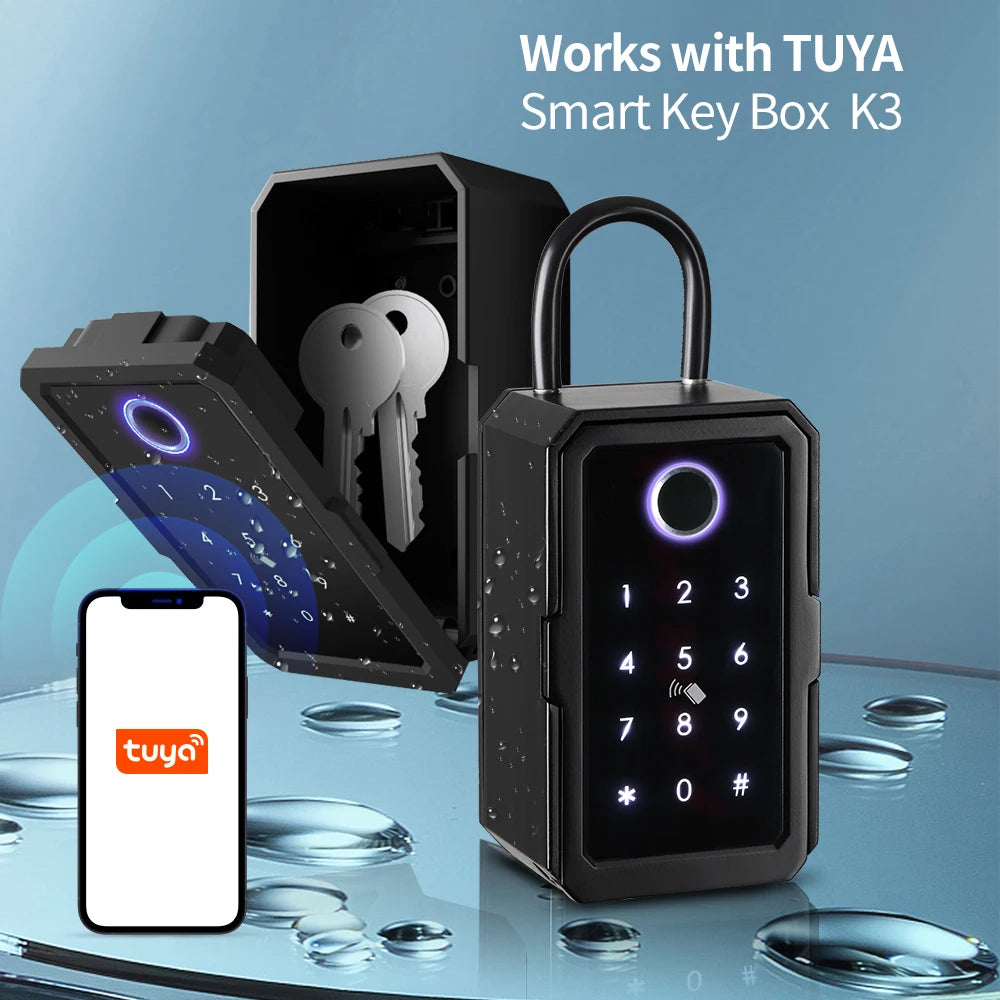 TTlock/work with tuya app Password Smart Fingerprint Digital Card Smart Tuya Electronic Portable IP66 Smart Lock Box Vue