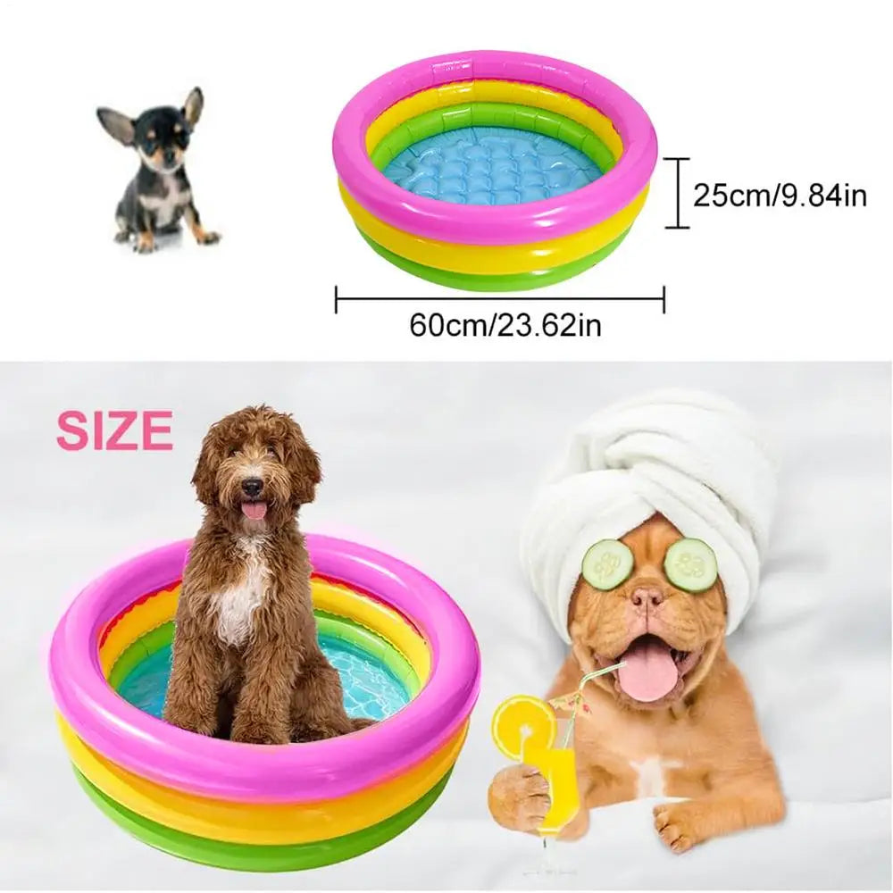 60x25cm Rainbow Foldable Doggie Pool, Portable Pet Swimming Pool with Water Toys, Outdoor Summer Splash Pool for Garden Beach Vue A