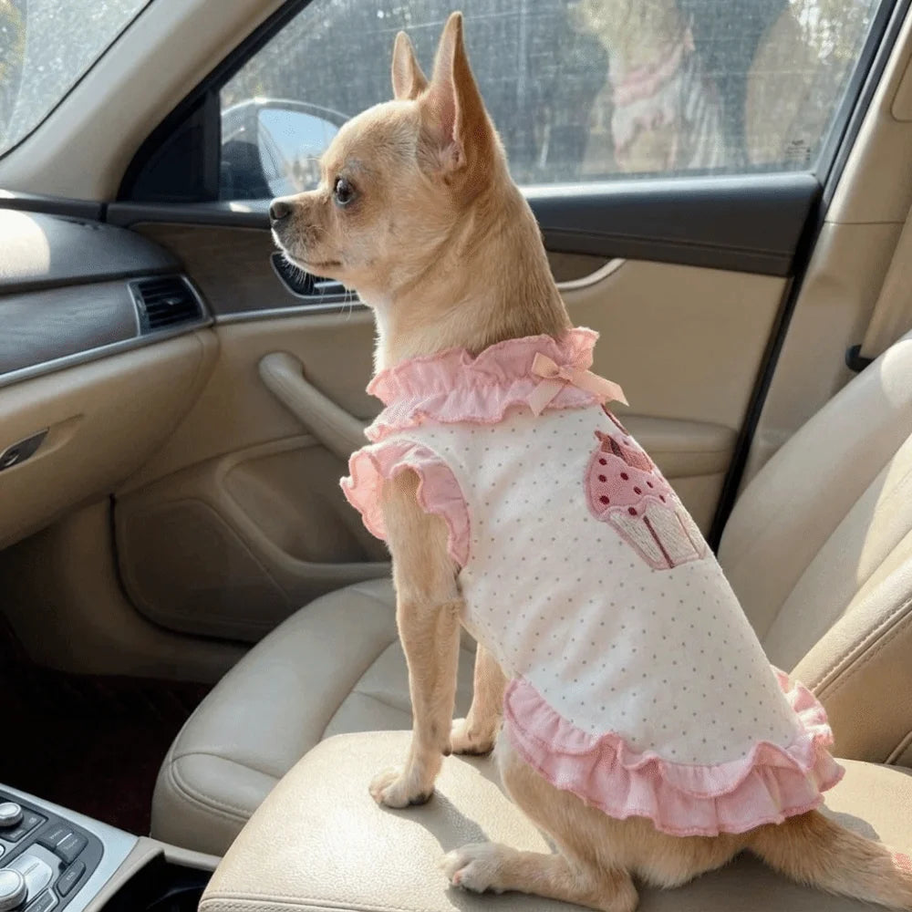 Elegant Cake Embroidery Pet Dress Shirt Ruffles Design Cute Dog Sundress Breathable Comfortable Dog Vest Outdoor Vue