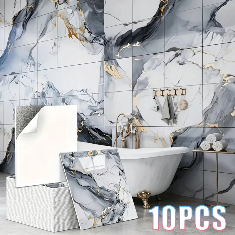 10PCS 30X30CM Faux Marble Wall Sticker Waterproof Oil Proof Self Adhesive for Kitchen Bathroom Tile Countertop Refurbishment Vue