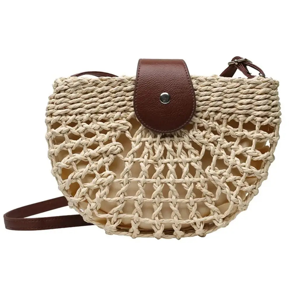 Women Summer Straw Bag Fashion Messenger Handbag Semicircle Crossbody