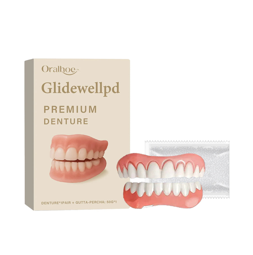 Over Gums Soft Silicone Dentures Full Set - enhances dental aesthetics, improves smile, denture care set Vue