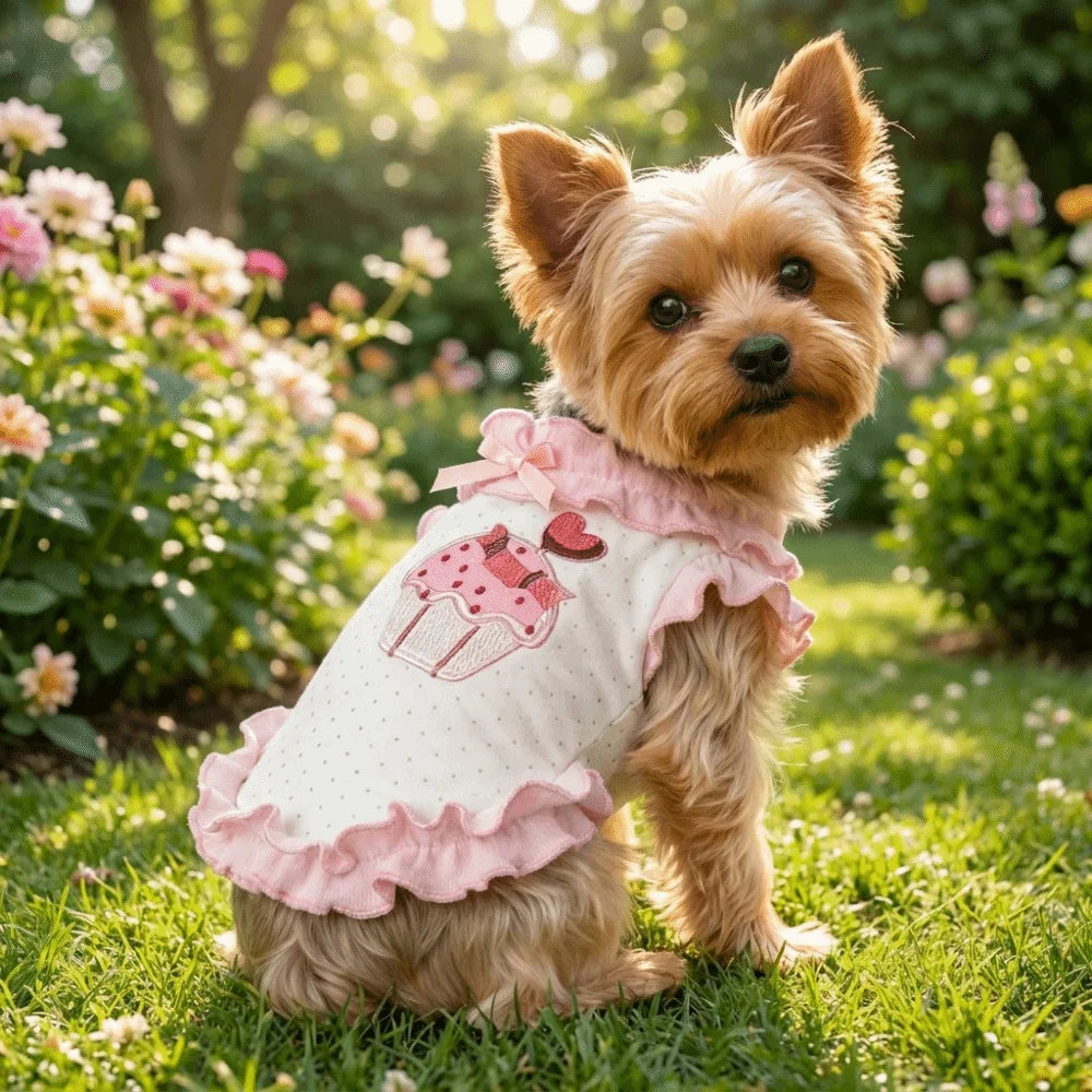 Elegant Cake Embroidery Pet Dress Shirt Ruffles Design Cute Dog Sundress Breathable Comfortable Dog Vest Outdoor Vue