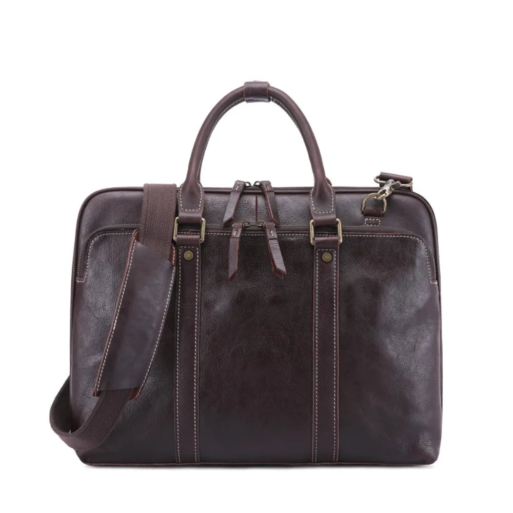 First Layer Cowhide Messenger Bag, New Men's Genuine Leather Business Portable Shoulder Briefcase High Sense Vue