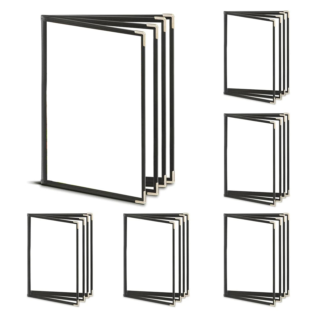 ABKW-6PCS Menu Covers,Menu Holder 4 Page 8 View Transparent Restaurant Menu Cover Book Fits 8.5X11inch Standard Size Vue Photo Color