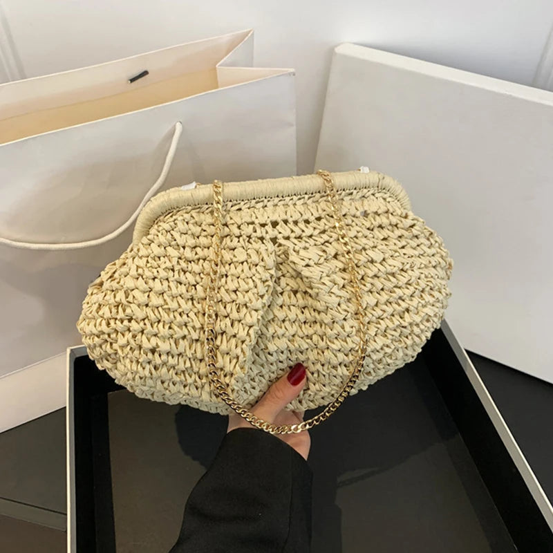 Straw Dumpling Clutch Bag Woven Tote Purse Women Summer Beach Wicker