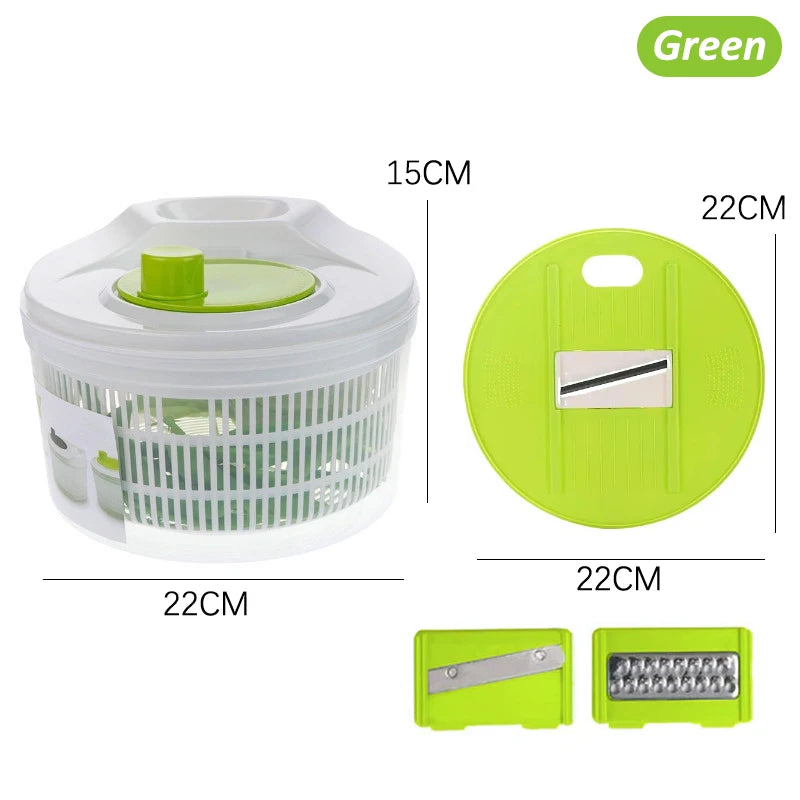 Household Salad Dryer Spinner Vegetable Dehydrator Multi-function Vue Green with slicer