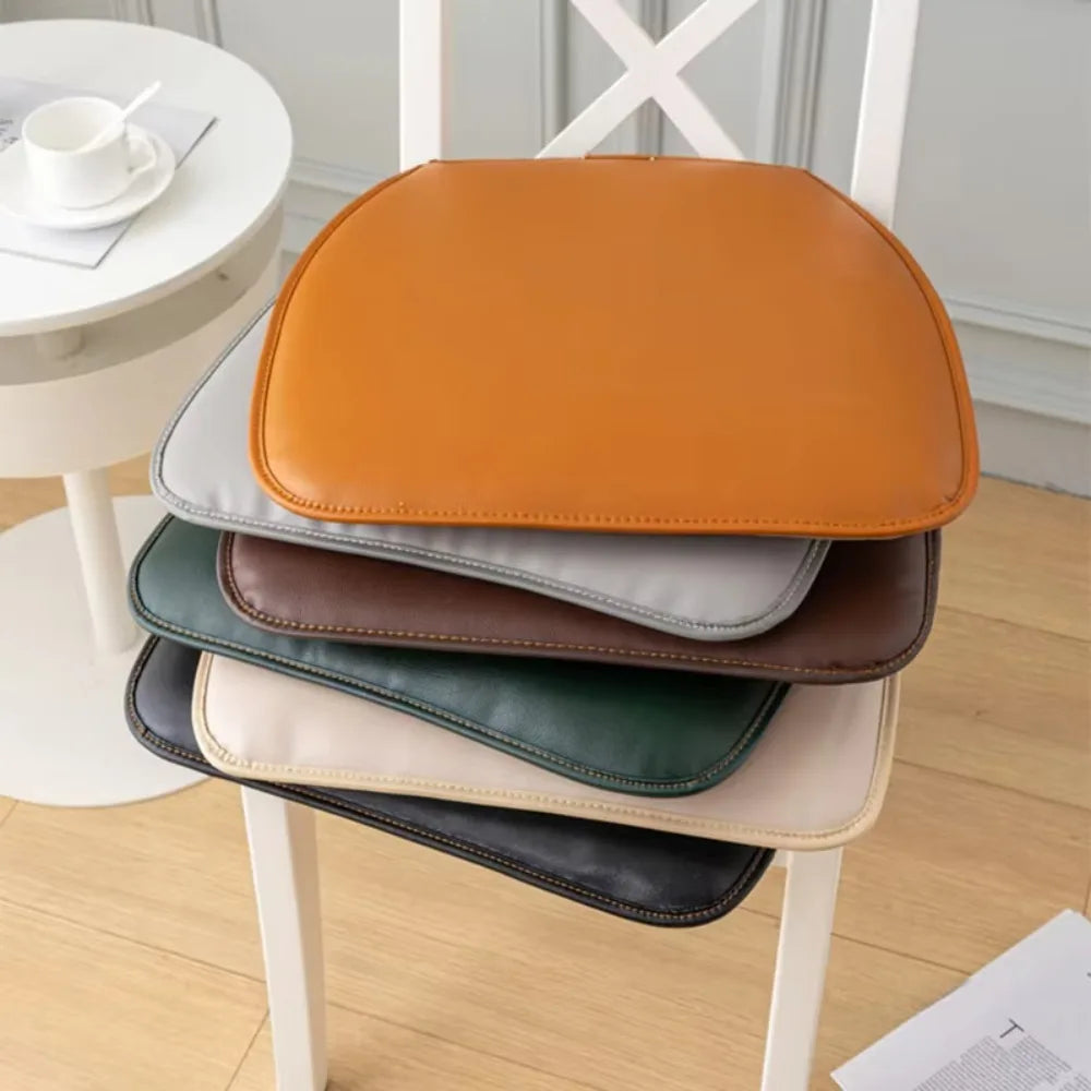 Waterproof D-Shape PU Leather Seat Cushion Dirt-resistant Thickened Table Chair Mat Non-slip Solid Color Dining Chair Cushion Vue