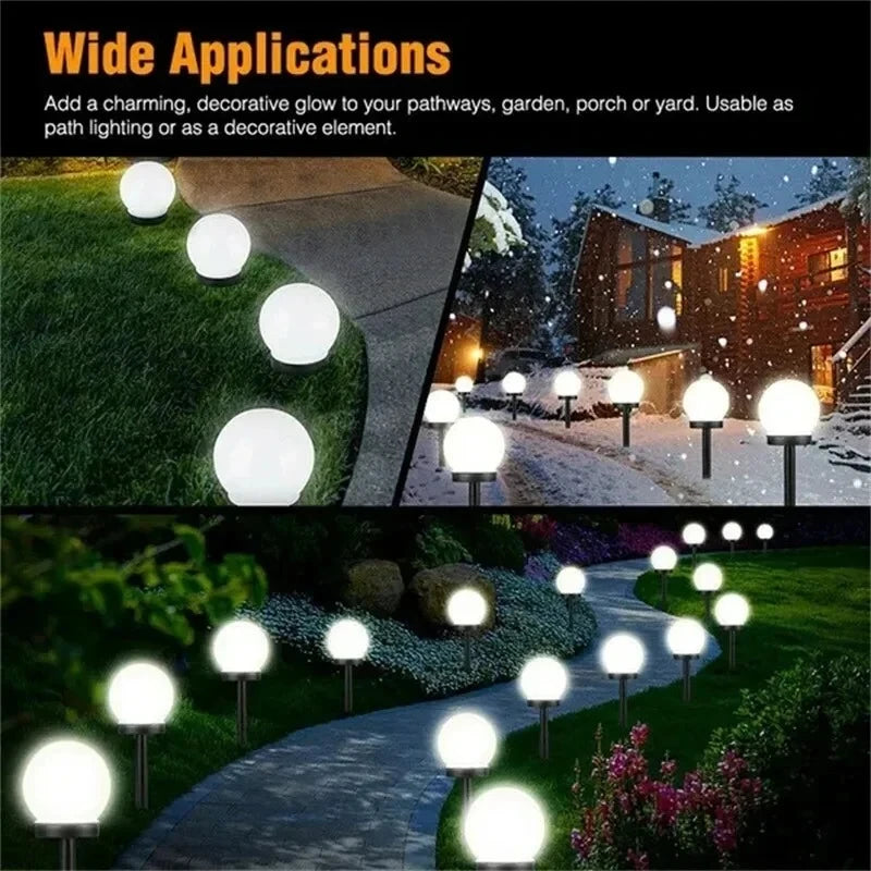 Solar LED Round Ball Lawn Lights, Waterproof Outdoor Ground Plug Landscape Bulb Lamp for Villa Garden Yard Decoration Vue