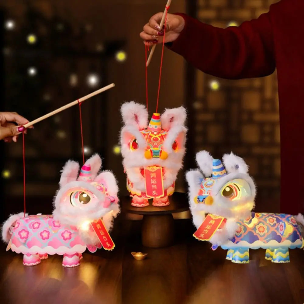 Ancient Style Lion Dance Lantern Waterproof Handmade Luminous Lantern Material Packages Cartoon Portable Lantern Craft Vue