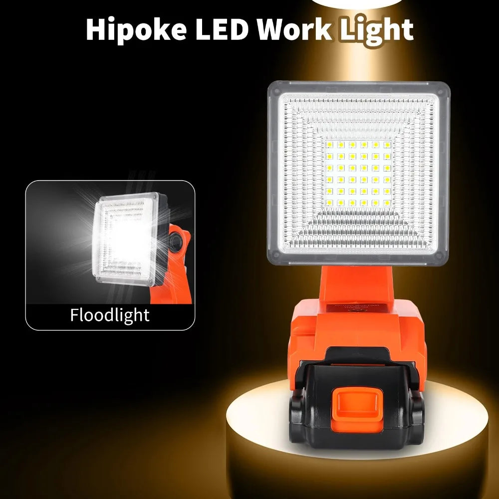Portable LED Work Light Rechargeable Camping Light for Black&Decker 20V Batteries with Quick Charge Port for Indoor Outdoor Use Vue