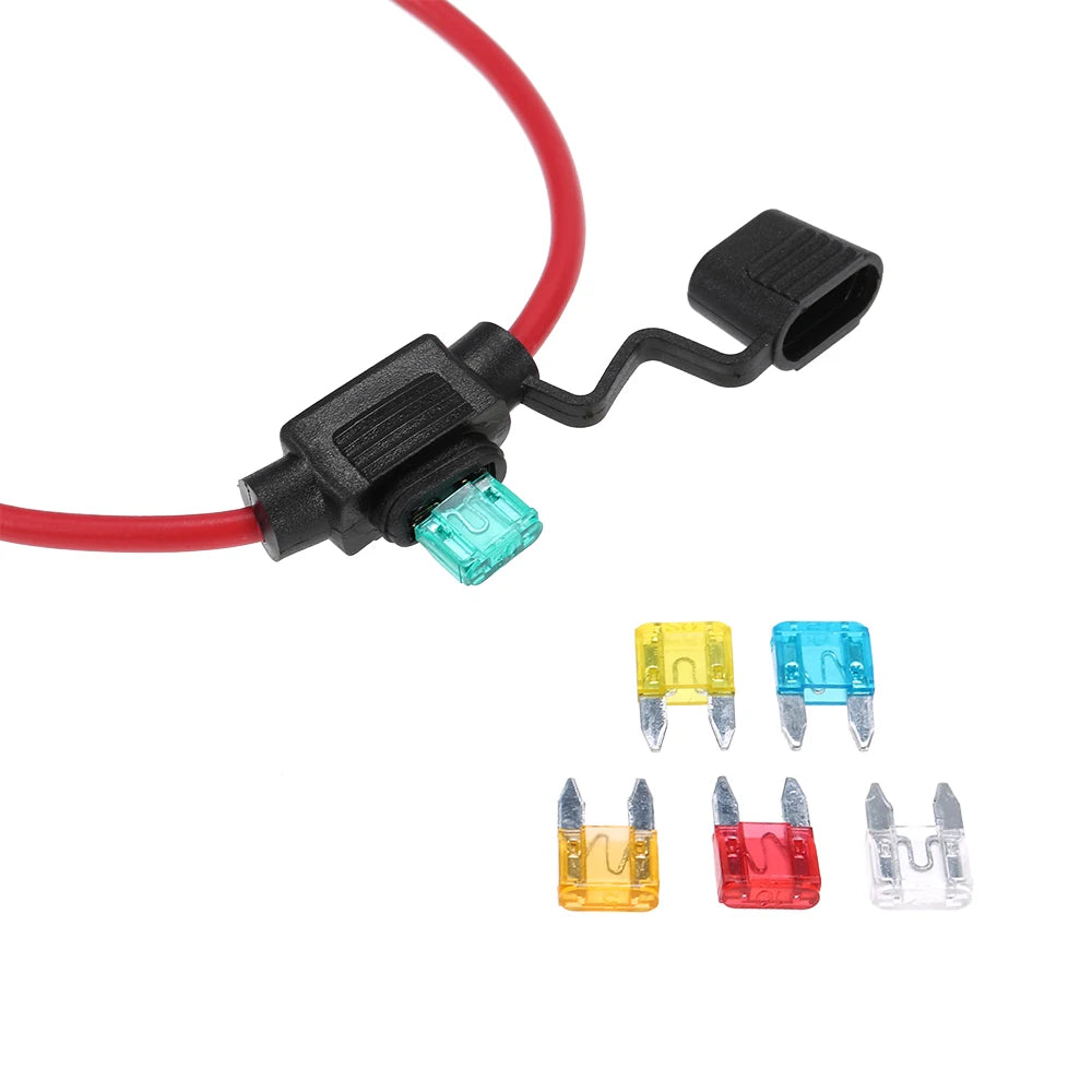 12V Car Automotive In-Line Mini Blade Fuse Holder Fuses with Splashproof Casing with 6 Fuses 5A 10A 15A 20A 25A 30A Vue