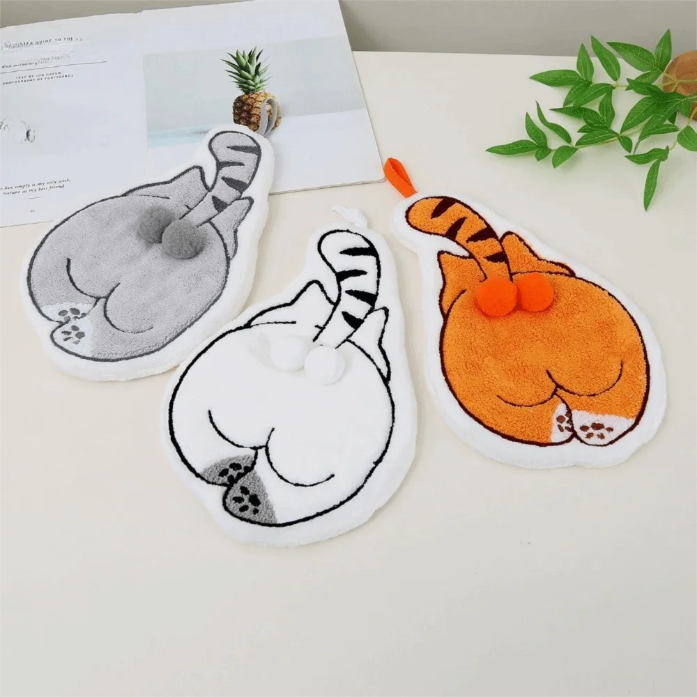 Funny Super Absorbent Cartoon Hand Towel Thickened Cat Pattern Wipe Cloth Coral Fleece Soft Absorbent Hand Cloth Bathroom Vue