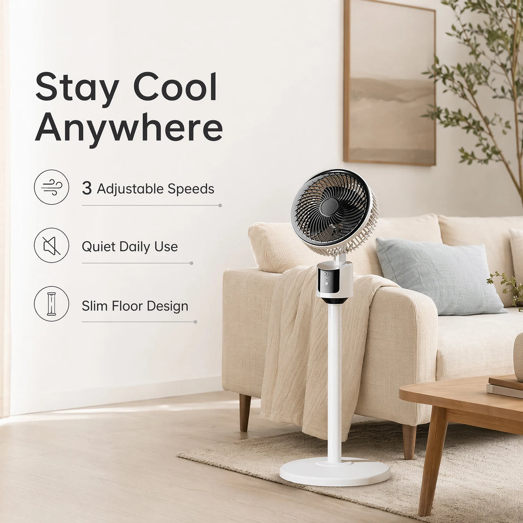 APWIKOGER USB Pedestal Floor Fan – Quiet 3-Speed Standing Fan Pedestal Standing Fan Vue
