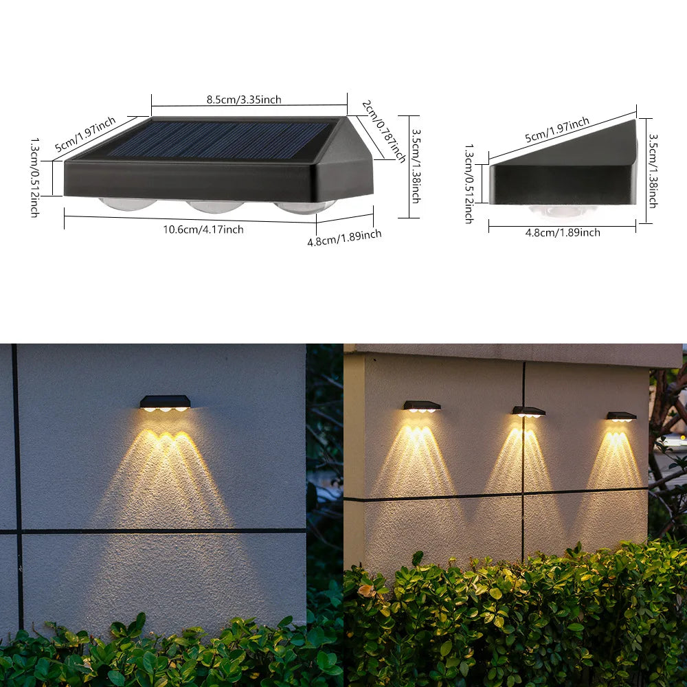 2/3Led Solar Powered Outdoor Lights Automatic Waterproof for Wall Deck Patio Steps Yard Garden LED Landscape Lighting Fixture Vue Warm-3LED-2PCS