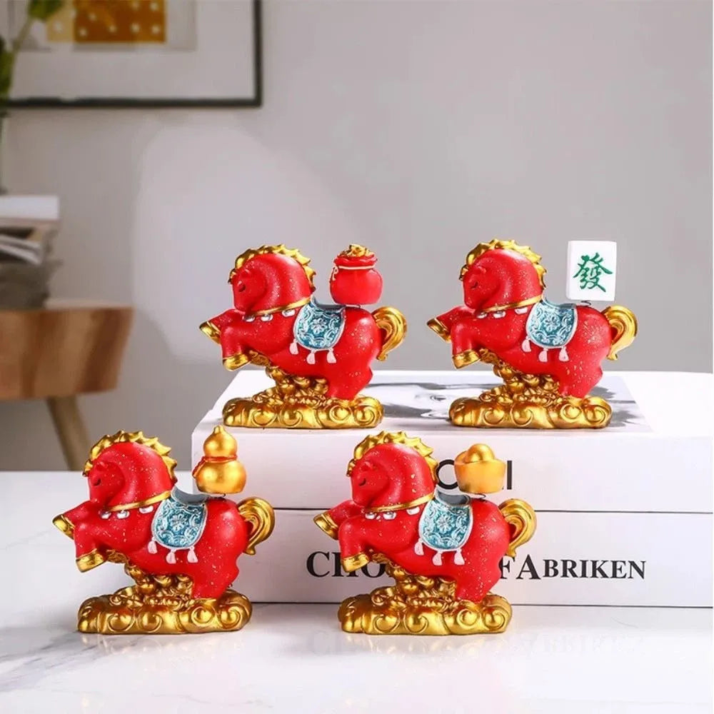 Vivid Resin Horse Figurine Desktop Ornament Chinese Style New Year Mascot Miniature Good Luck Red Zodiac Ornaments Office Vue
