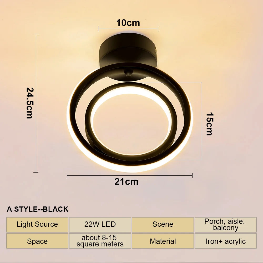 LED Ceiling Lights 2 Rings Design Modern Minimalist Living Room Lamps for Balcony Entrance Staircase Home Decor Multiple Shapes Vue D2DY-BLACK Warm White