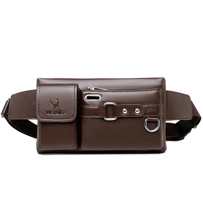 Daily Wear Solid Tone PU Leather Crossbody Fanny Bag Fashion Male