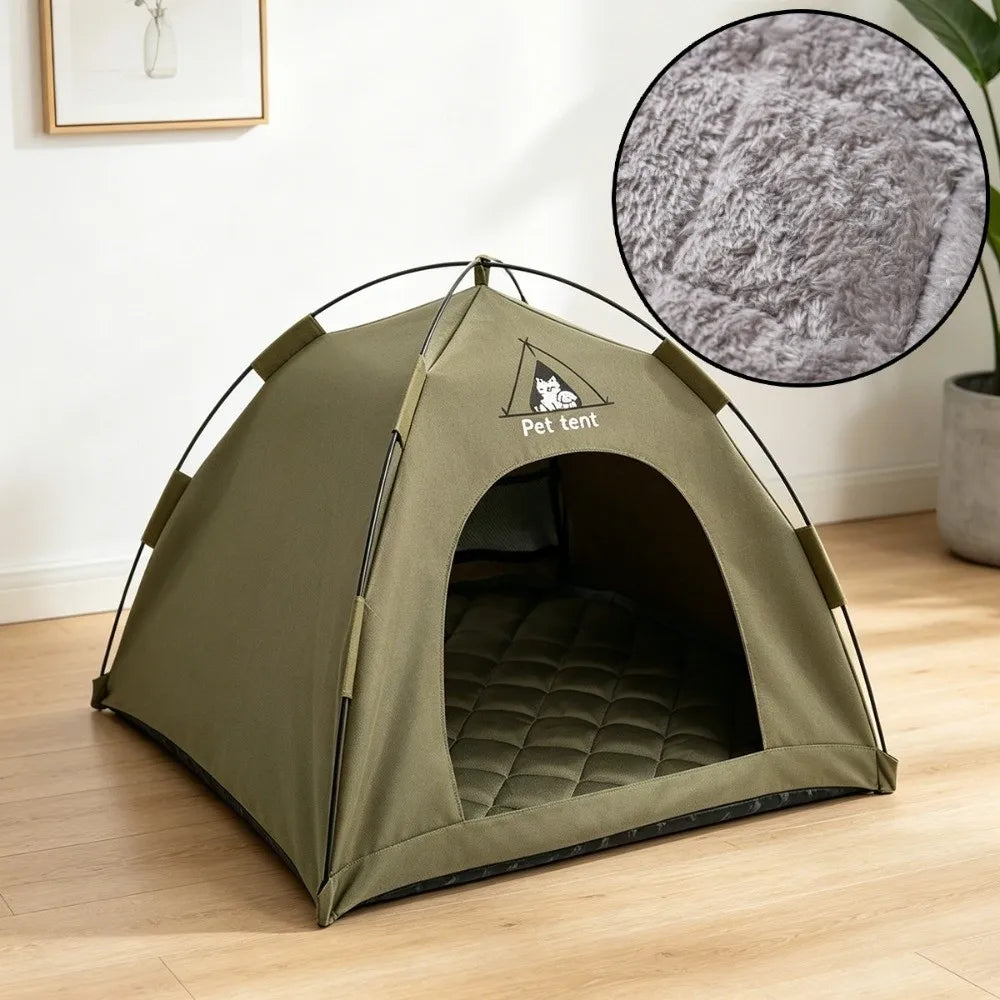 Pet Supplies Breathable Pet Tent House Portable Comfortable Folding Cat House with Double-sided Mat Feral Cat Shelter Travel Vue Green L