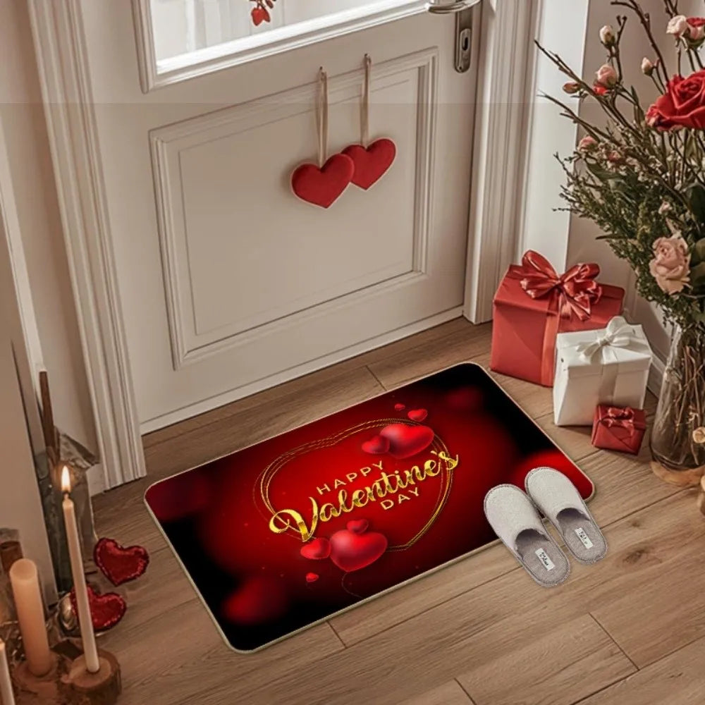Weaving Texture Valentine Day Floor Mat Soft Beautiful Romantic Heart Anti Slip Mat Red Quick Dry Rose Door Mat Bedroom Vue Style 13