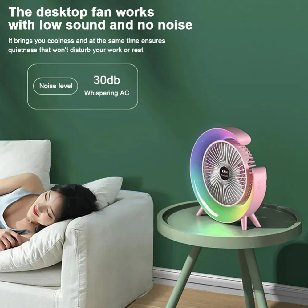 Portable Fan USB Rechargeable Fan LED 7 Colors Electric fan 180°Adjustable summer Camping fans 3 Speeds mini Fan for xiaomi Fan Vue