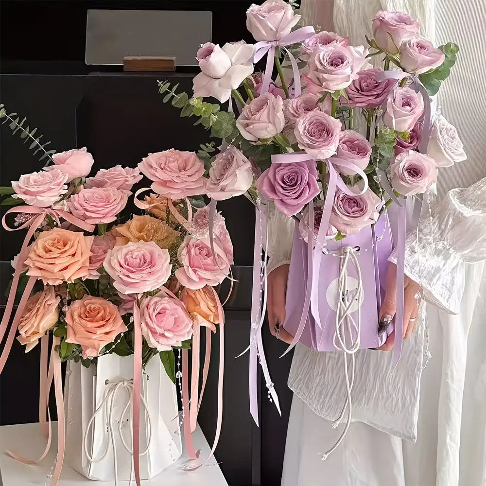 10Pcs Portable Romantic Flower Packaging Box Paper Hand-folded Rose Bouquet Bags Insertion Flower Flower Gift Box DIY Wedding Vue