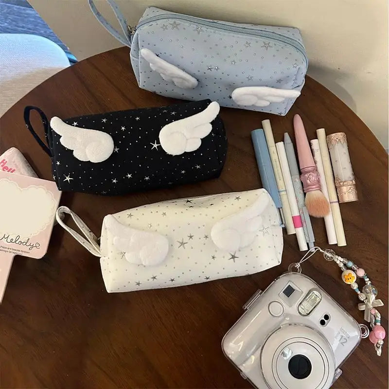 Print Wings Star Dots Pencil Case Y2k Desktop Storage Korean Style Pen Bag Large Capacity Stationery Storage Vue