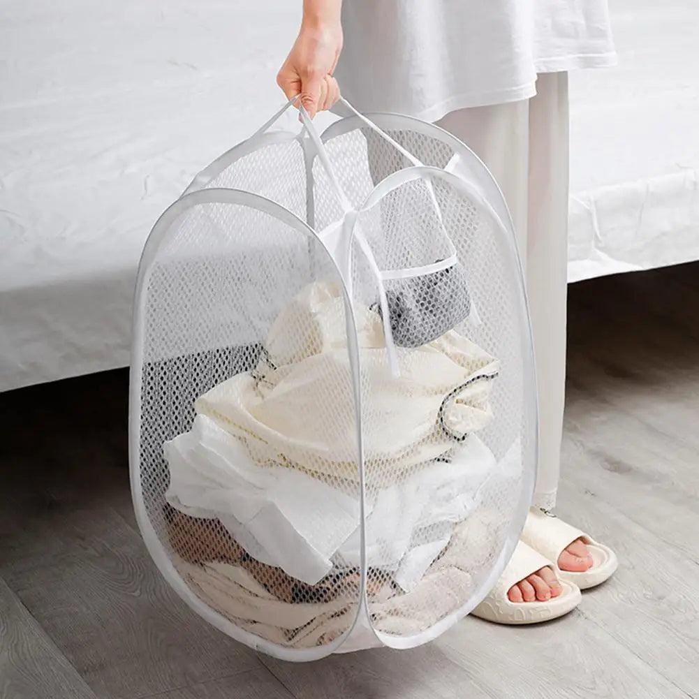 Large Capacity Dirty Laundry Basket Foldable Mesh Clothes Hamper Portable Ventilated Skeleton Storage Bin for Bathroom Bedroom Vue