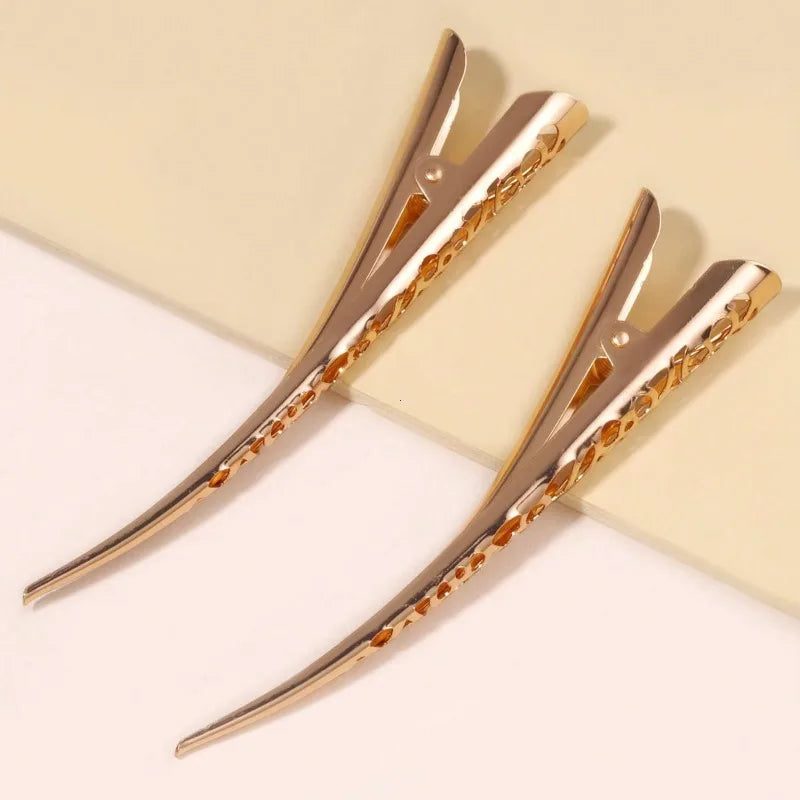 1 par de pinzas largas de metal para el cabello, pinzas con forma de cuerno/dientes de pato, accesorios de peluquería para salón Vue