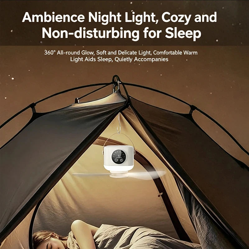 7200mAh Portable Rechargeable Ceiling Fan Wireless USB Hanging Fan Night Light for Student Dorm Bed Outdoor Camping Vue