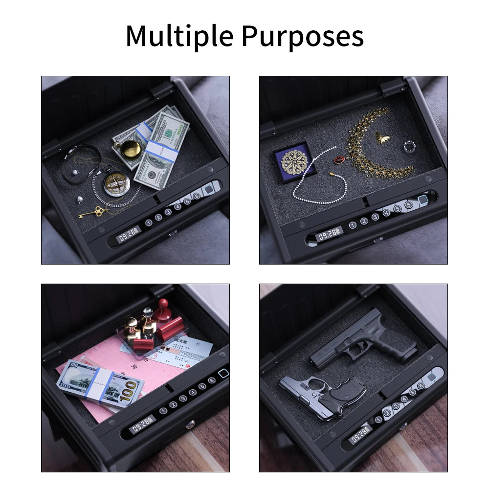 Biometric Bluetooth Security Storage Lockbox Support Tuya APP LED Light Capacity Battery Multi Unlock Modes Built-in Shockproof Vue