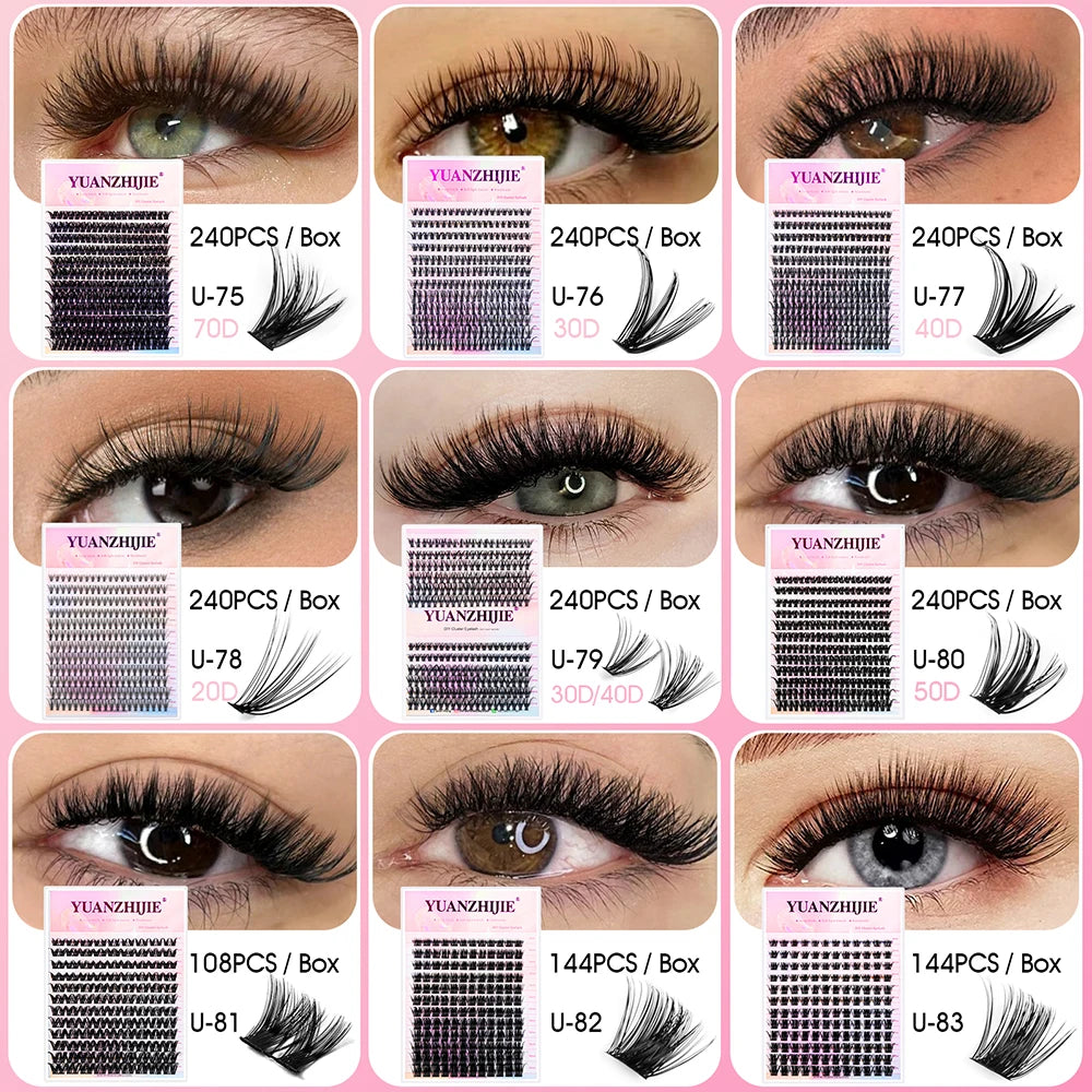 12 Rows YUANZHIJIE Premium Faux Mink Material DIY Lashes Individual Handmade Segmented Hybrid Eyelashes Supplies Vue