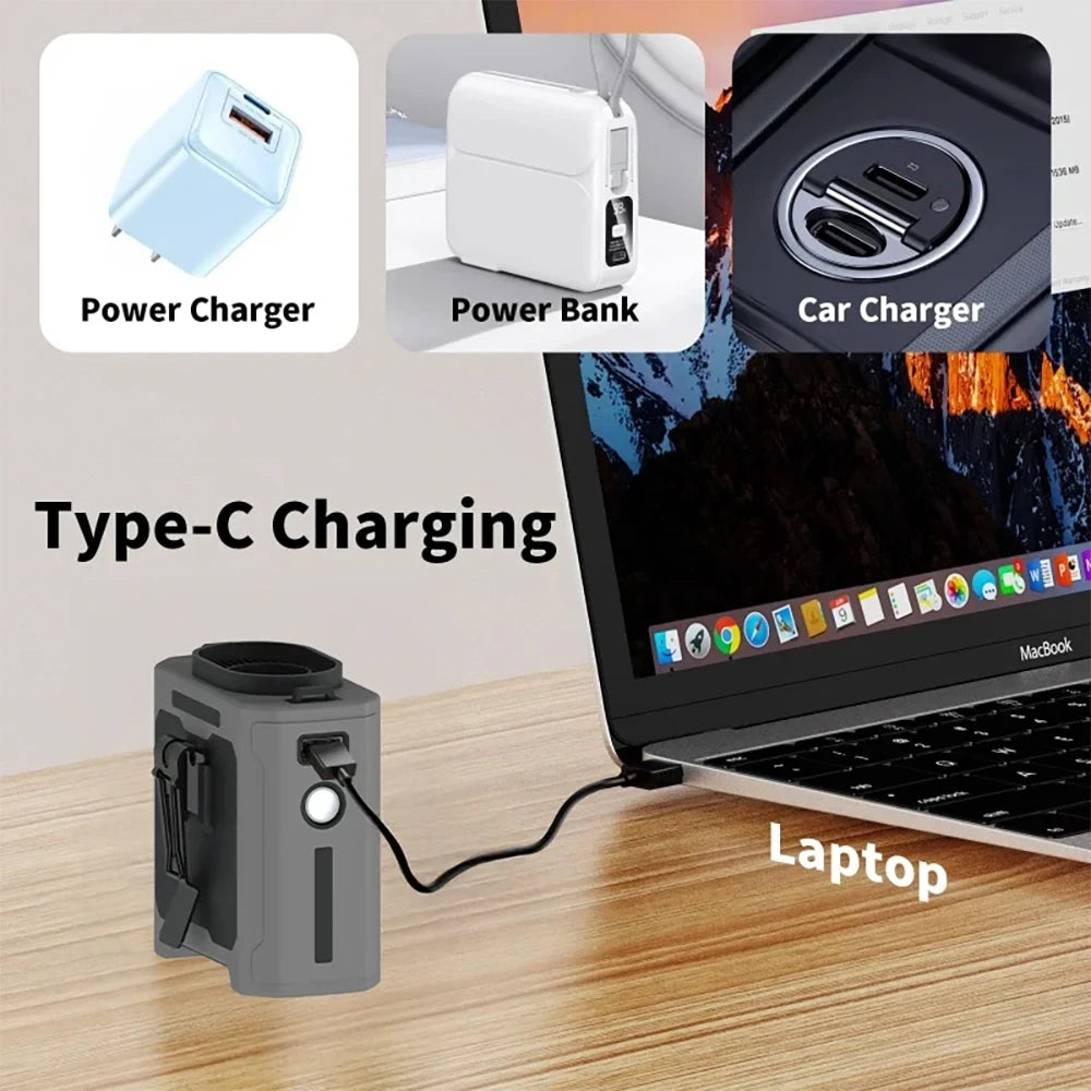 Multi-Functional Portable Waist Hanging Fan 5-Speed Adjustable USB Powered 10000mAh Portable Mobile Power For Outdoor Camping Vue