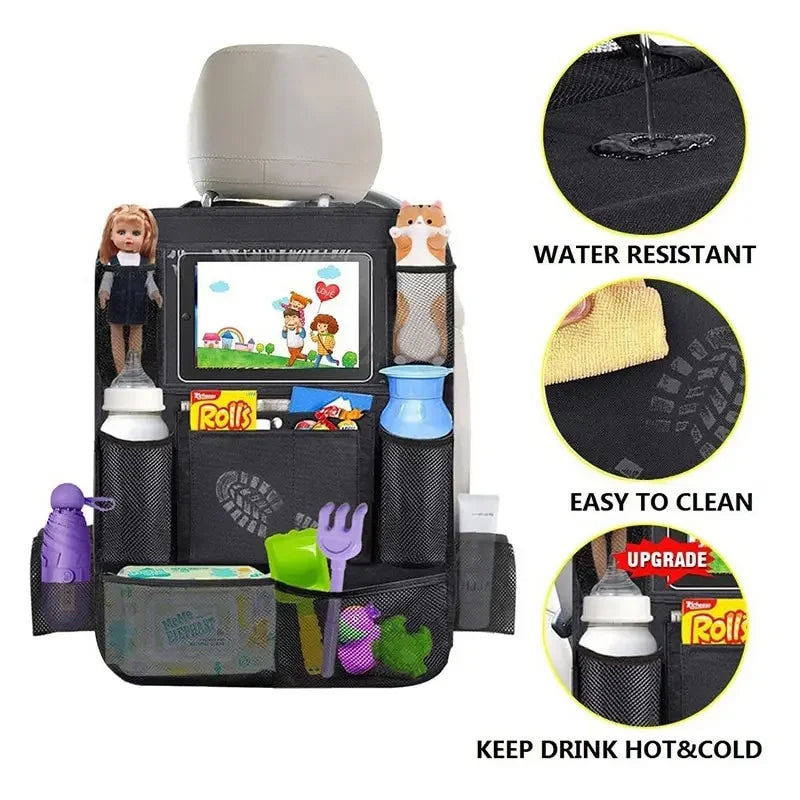 Car Seat Organizer Multifunctional Oxford Fabric Car Back Multi Pocket Storage Bag with Tablet Holder Protector for Kids Vue