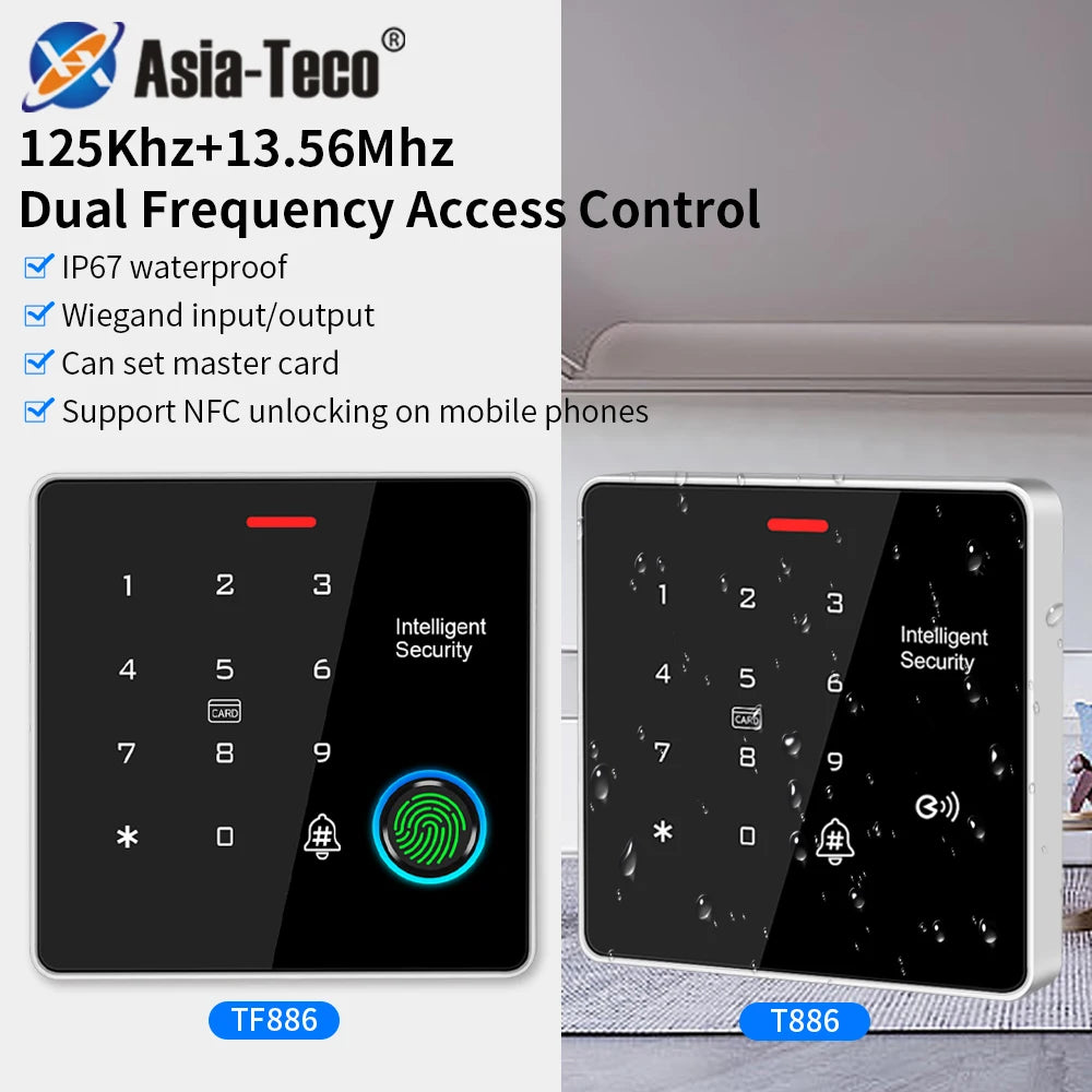 TF886 Fingerprint Keypad Standalone Rfid Card Reader for 12V Electric Access Control System Door Entry Zinc Metal Backlight Vue