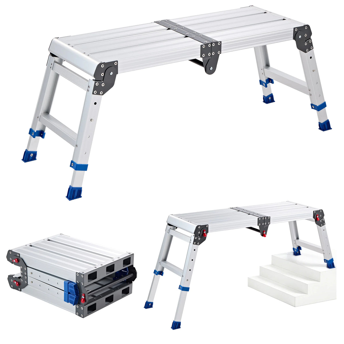 Folding Aluminum Work Platform Step Stool 500 lbs Adjustable Height Folding Work Platform Vue