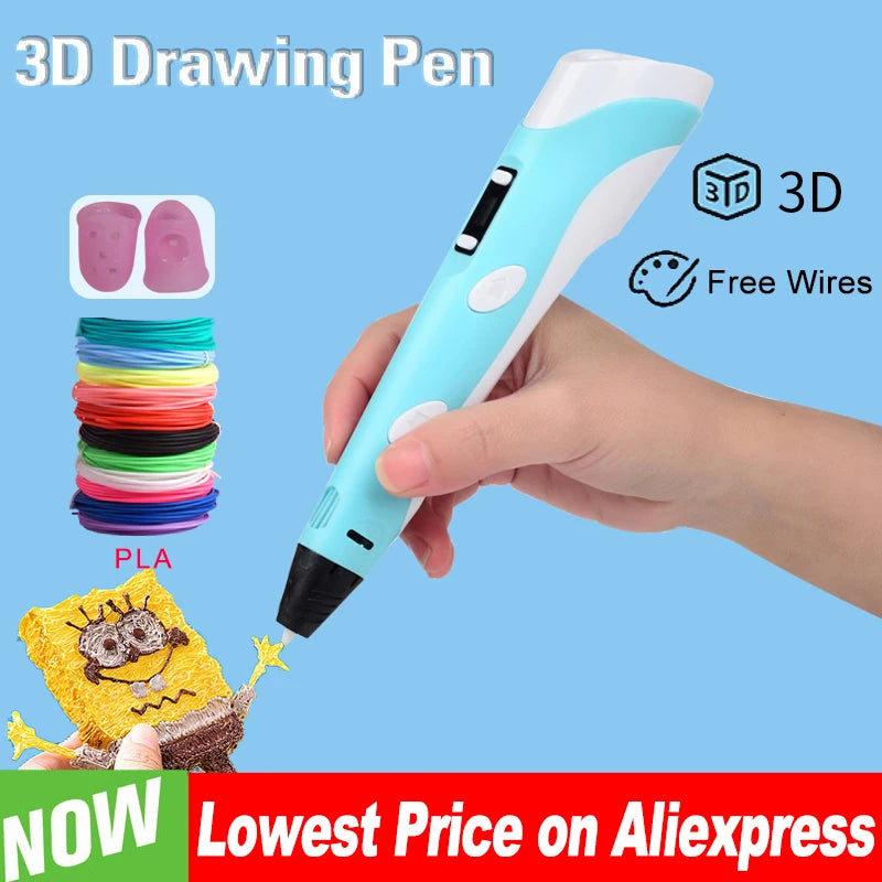 3D Pen Drawing Printing Pen With LCD Screen Compatible PLA Filament Toys Safe Paiting for Children DIY Christmas Birthday Gift Vue