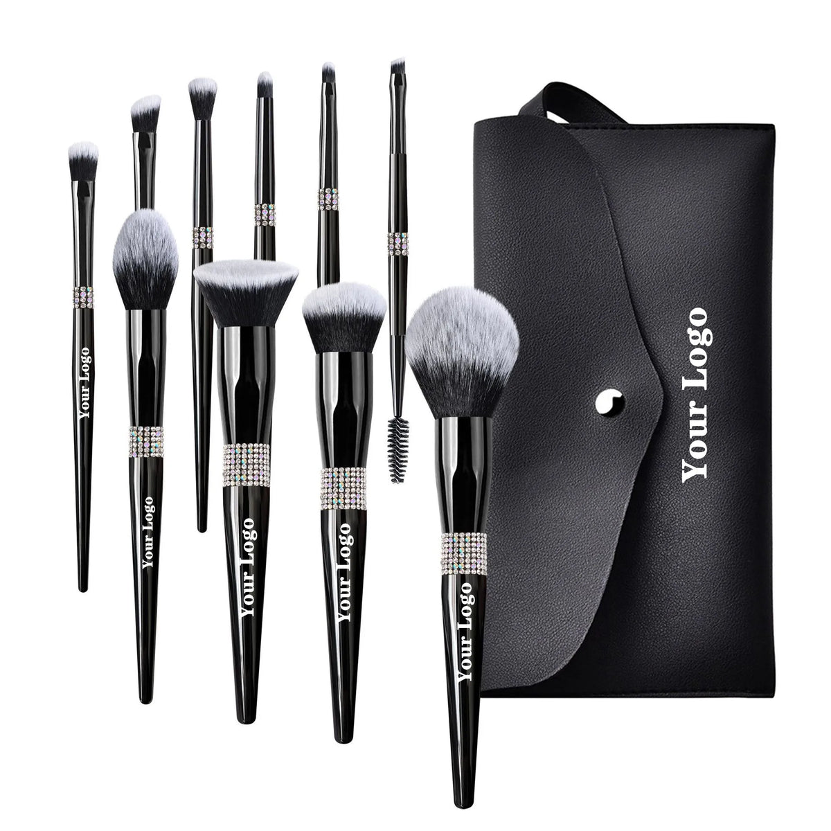 Makeup Brush Set Wholesale Luxury Diamond Black Synthetic Hair Face Makeup Powder Foundation Blush Eye Brushes Custom Logo 8set Vue