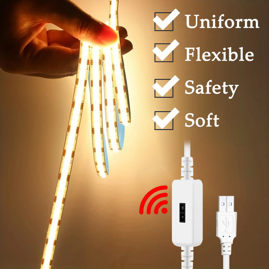 COB LED Strip Light Motion Sensor RA90 USB 5V Flexible Ribbon Linear Tape High Density Dimmer For DIY TV Mirror Backlight Decor Vue