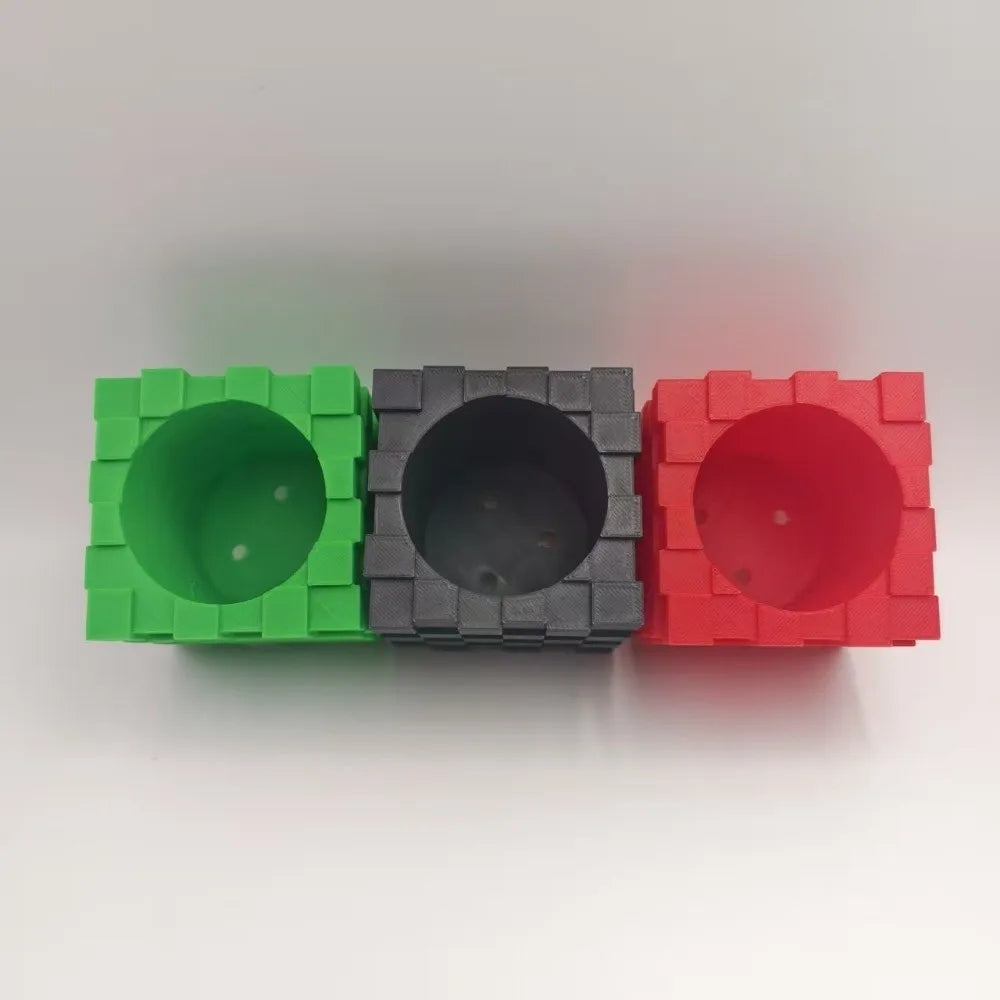 3D Printed Cube Flower Pot Creative Building Block Style Succulent Plant Pot Vase Modern Geometric Planter Office Desk Vue