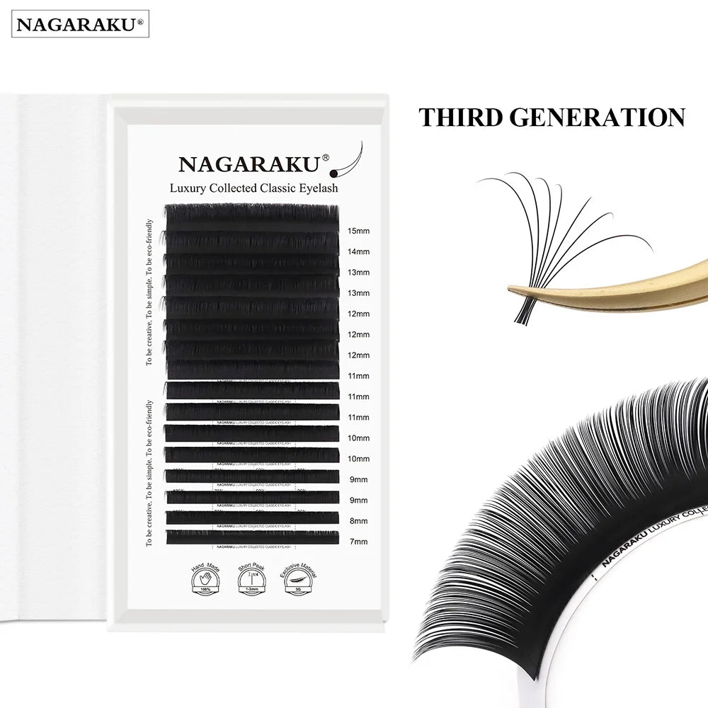 NAGARAKU Luxury Collected Classic Eyelash Extension 16rows Individual Denso Matte Black Professional Soft Natural Vue C 0.07mm 8mm