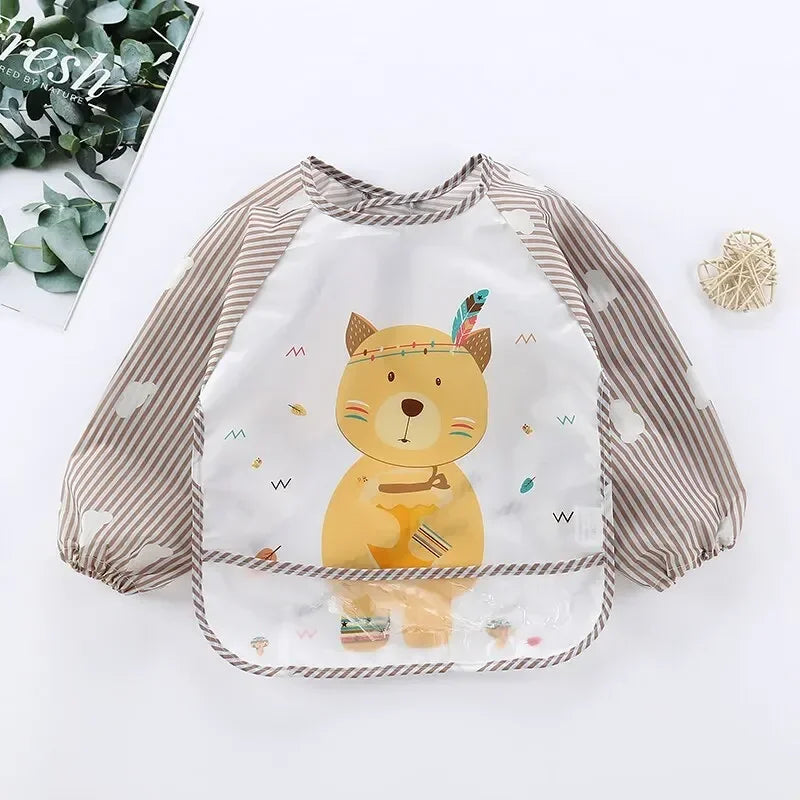 1Pcs Baby Cartoon Bib Burp Clothes Waterproof Eating Smock Infant ToddlerLong Sleeve Art Apron Animal Smock Soft Baby Vue B31 Sleeveless Bear 0-3Years old