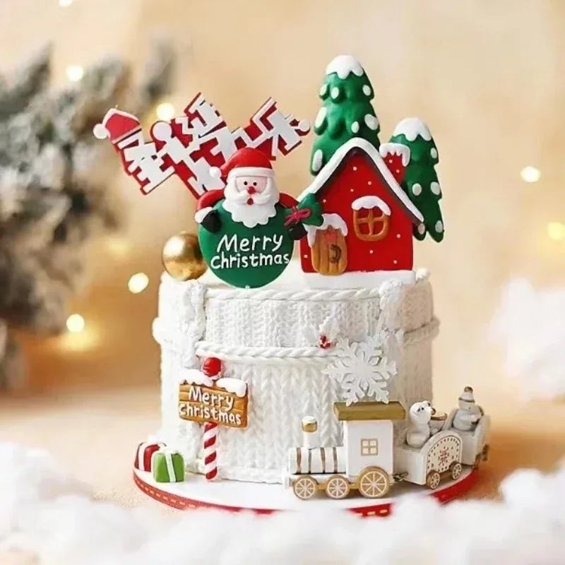 Christmas Miniature Train Decoration Santa Claus Holiday Festive Table Ornament Baking Decoration Scene Prop Home Display Vue