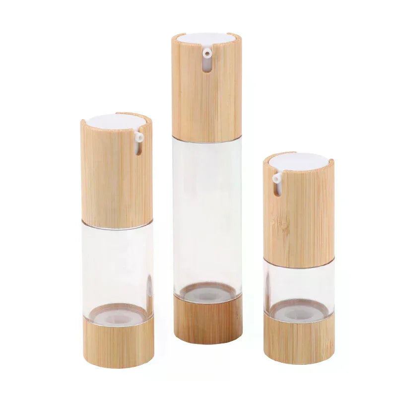 Empty 15ml 30ml 50ml Bamboo Airless Vacuum Pump Bottle For Makeup Cream Serum Lotion Skin Care Vial Cosmetic Container Vue