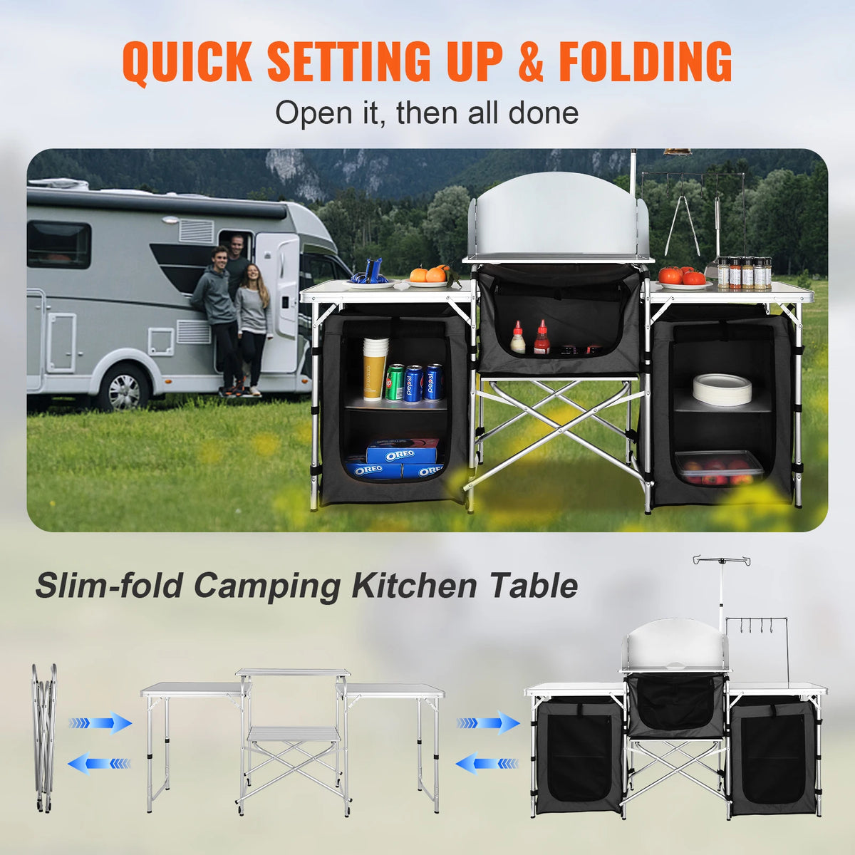 SucceBuy Camping Kitchen Table Cabinet Folding Cooking Storage Rack X-Shaped Aluminum Alloy Bracket for BBQ Picnic Garden Table Vue