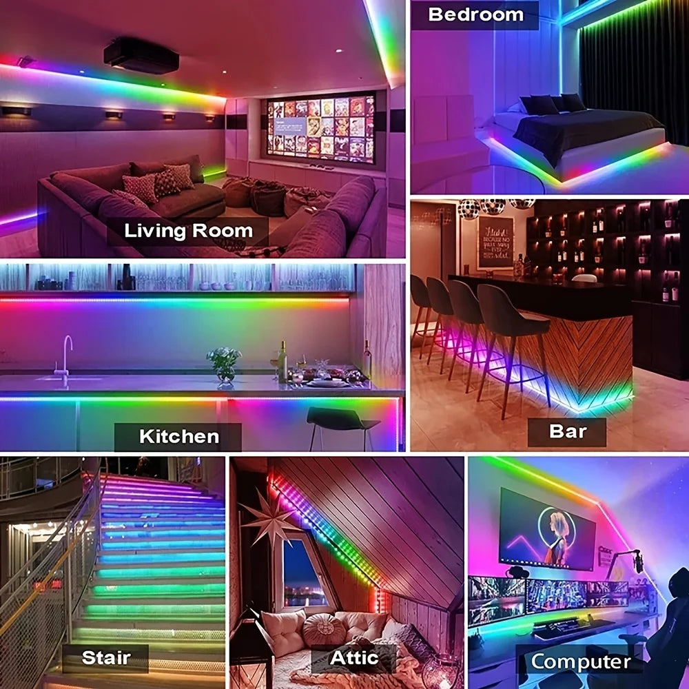 USB LED Strip Lights 20M RGB5050 Music Sync Remote Control Flexible Ribbon for Bedroom Party TV Backlight Game Car Room Lighting Vue