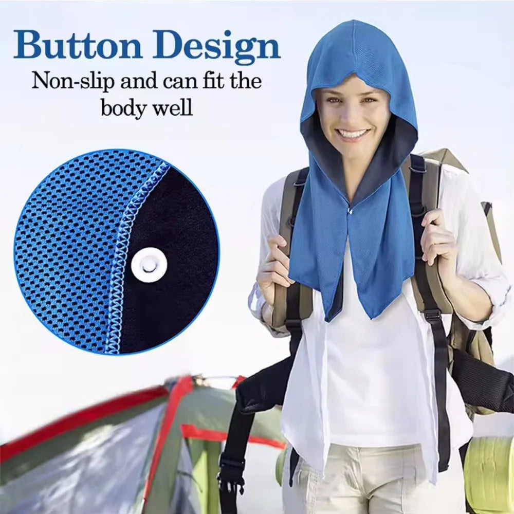 Summer Cooling Hoodie Towel Sweat-absorbent Cool Anti-UV Cycling Soft Cold Sensing Quick-drying Scarf for Fitness Hiking Fishing Vue