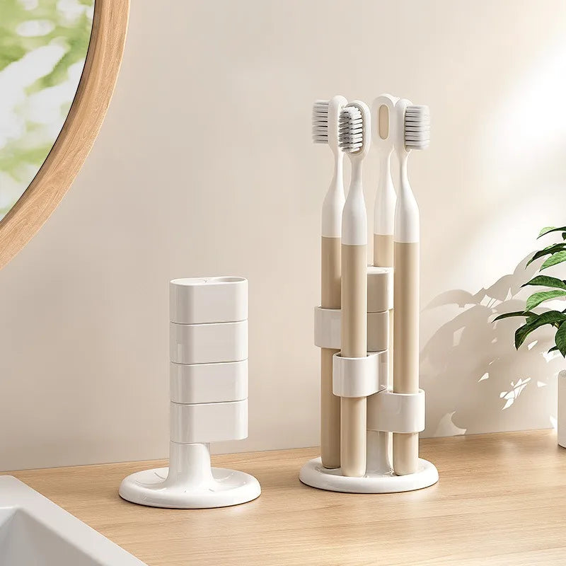 360° Rotating Makeup Brush Holder Desktop Cosmetic Organizer Bathroom Toothbrush Storage Rack Vue